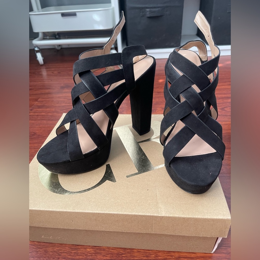 Strappy black heels